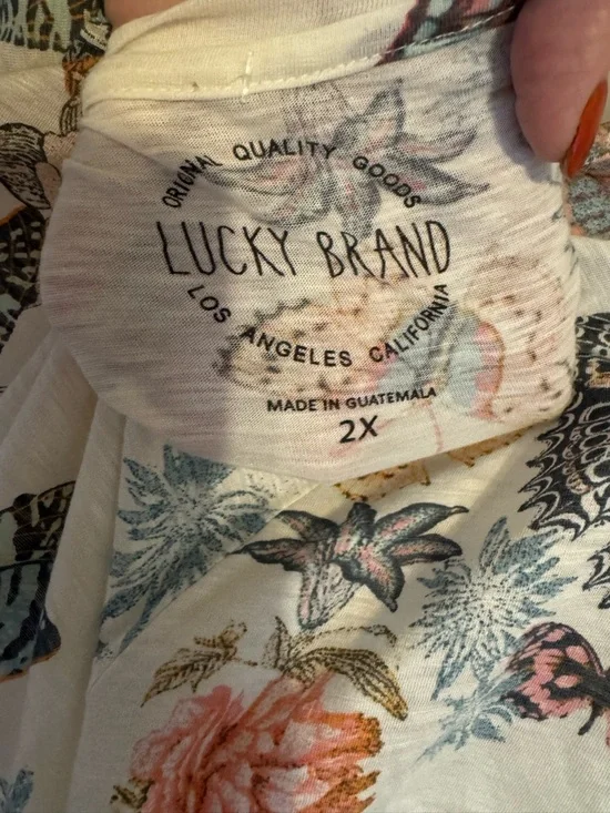 Lucky Brand Cream Short-Sleeve Tee  Floral & Butterfly Print PLUS: 2X    #A - Picture 6 of 8